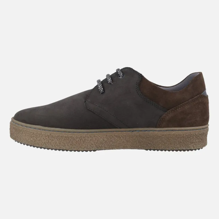 Zapatos casual de cordones en nobuck negro con talonera marrón