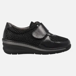Zapatos confort con cierre de velcro en animal print negro y gris