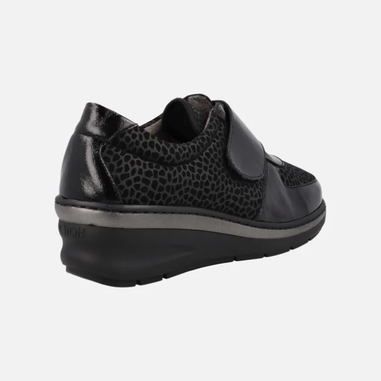 Zapatos confort con cierre de velcro en animal print negro y gris