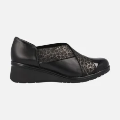 Zapatos confort en combinado negro con elásticos cruzados