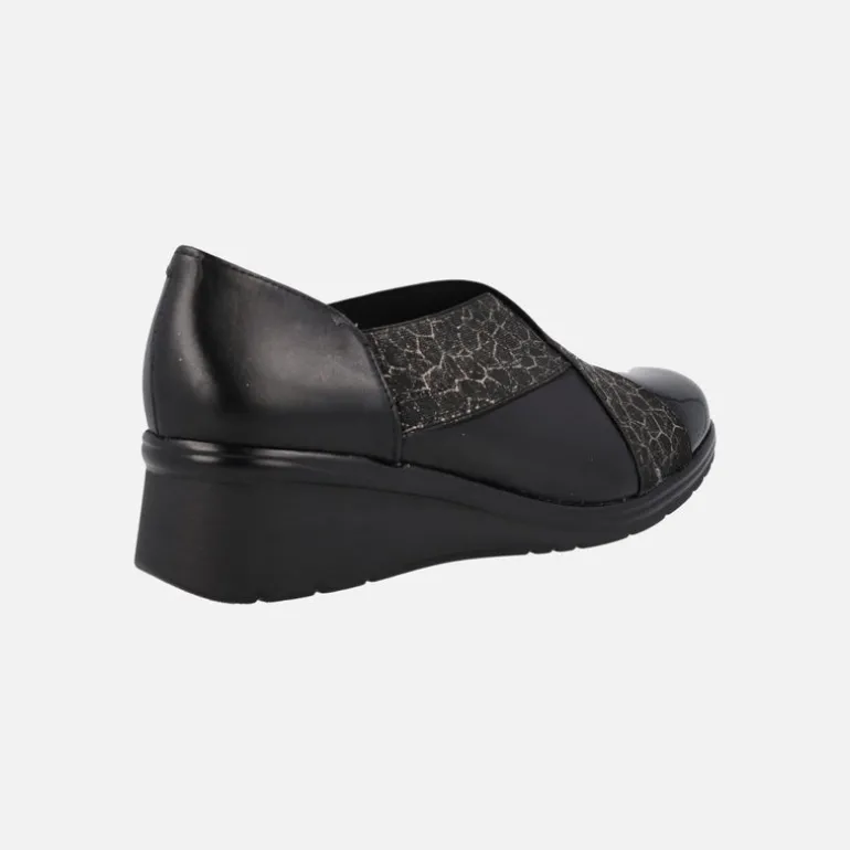 Zapatos confort en combinado negro con elásticos cruzados