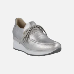 Zapatos confort en piel metalizada con cordones