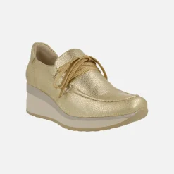 Zapatos confort en piel metalizada con cordones