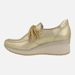 Zapatos confort en piel metalizada con cordones