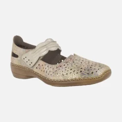 Zapatos confort estilo mercedes en piel multicolor con cierre de velcro