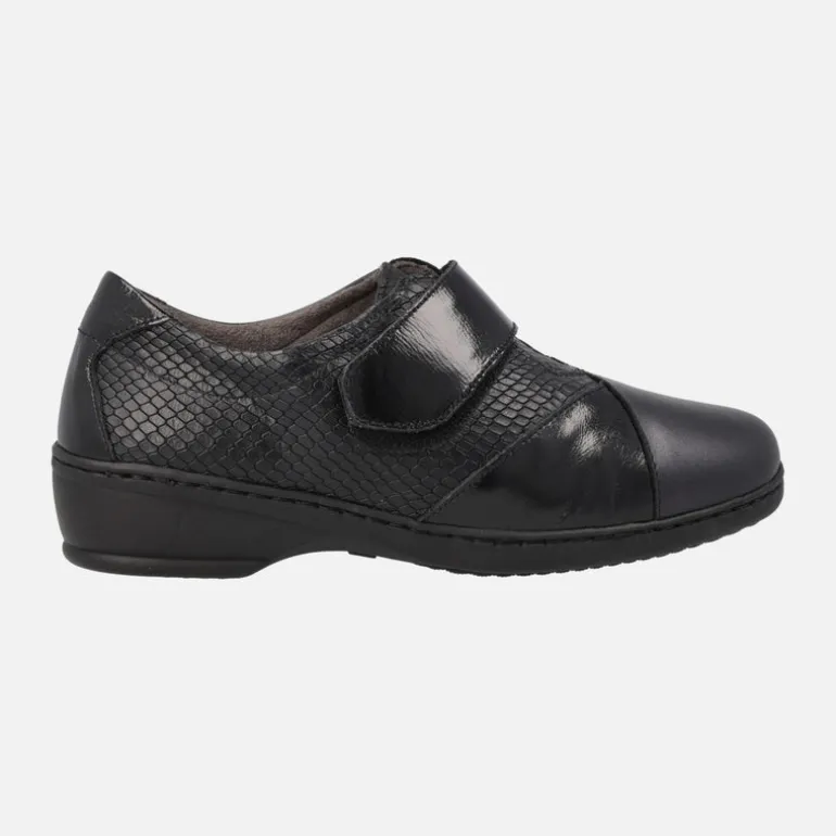 Zapatos confort para mujer en combinado negro con cierre de velcro