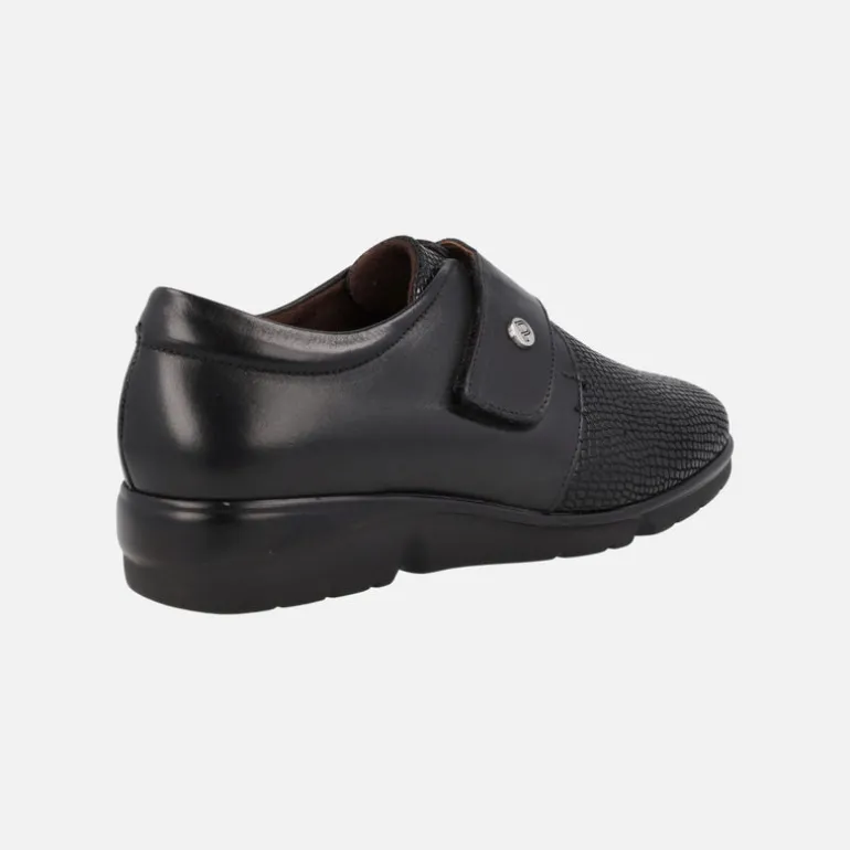 Zapatos confort para mujer en piel negra con cierre de velcro