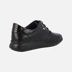 Zapatos confort para mujer en piel grabada negra con cordones