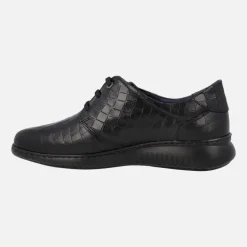 Zapatos confort para mujer en piel grabada negra con cordones