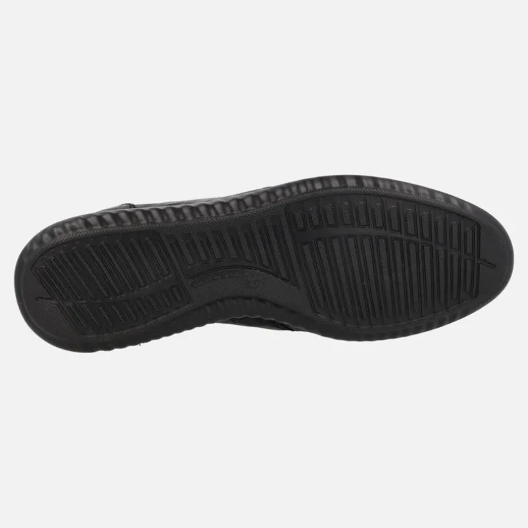 Zapatos confort para mujer en piel grabada negra con cordones