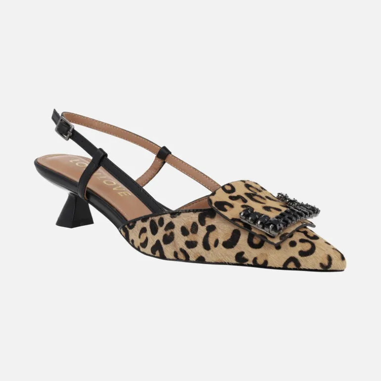 Zapatos corte salón destalonados en animal print leopardo