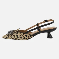 Zapatos corte salón destalonados en animal print leopardo