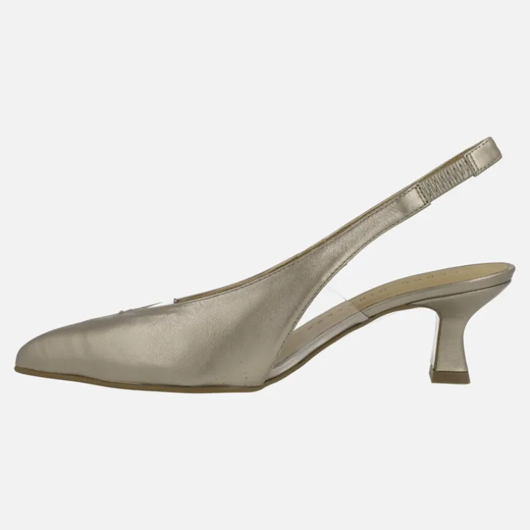 Zapatos corte salón destalonados en piel combinada con vinilo