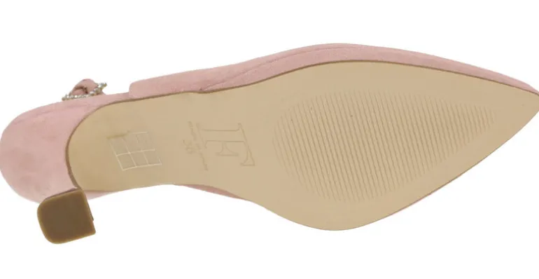 Zapatos corte salón destalonados con hebilla de pedrería