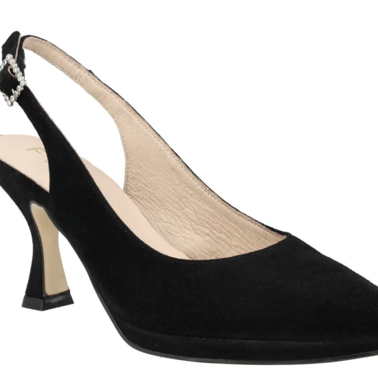 Zapatos corte salón destalonados con hebilla de pedrería