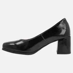 Zapatos corte salón en charol negro con tacón ancho