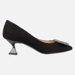 Zapatos de ante negro con tacón bajo y adorno de fantasía Lilien