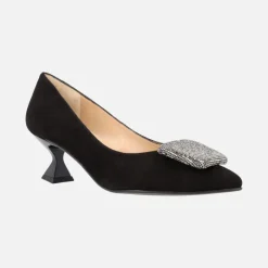 Zapatos de ante negro con tacón bajo y adorno de fantasía Lilien
