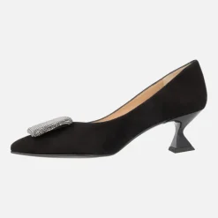 Zapatos de ante negro con tacón bajo y adorno de fantasía Lilien