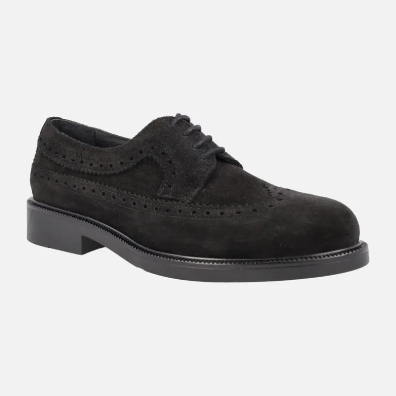 Zapatos de cordones en serraje negro con pala vega y picados