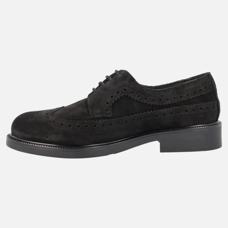 Zapatos de cordones en serraje negro con pala vega y picados