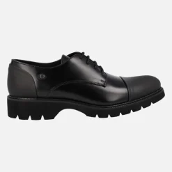 Zapatos de cordones para hombre en antik negro con talón y puntera mates