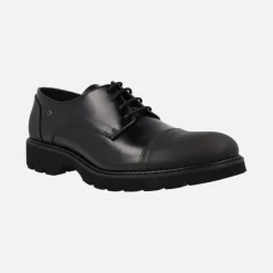 Zapatos de cordones para hombre en antik negro con talón y puntera mates