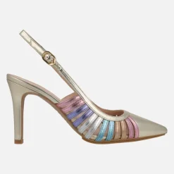 Zapatos de salón destalonados Rostel en piel cava con tiras multicolor