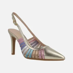 Zapatos de salón destalonados Rostel en piel cava con tiras multicolor