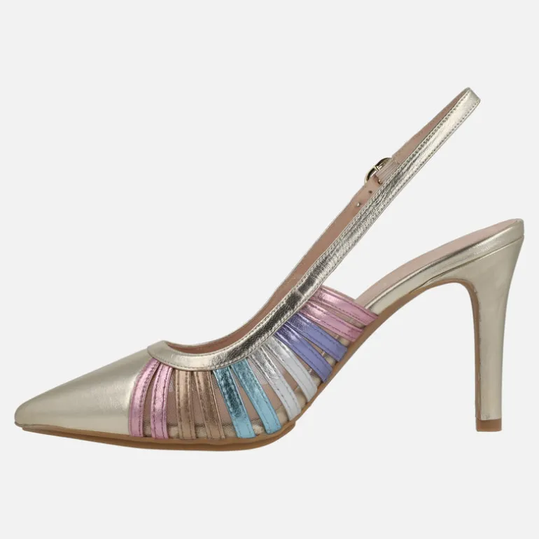 Zapatos de salón destalonados Rostel en piel cava con tiras multicolor