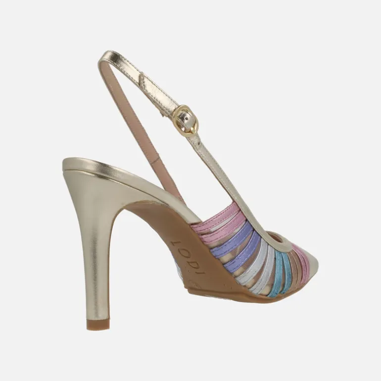 Zapatos de salón destalonados Rostel en piel cava con tiras multicolor