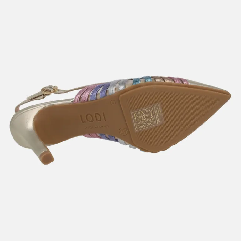 Zapatos de salón destalonados Rostel en piel cava con tiras multicolor