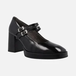 Zapatos de tacón alto en charol negro estilo mary jane
