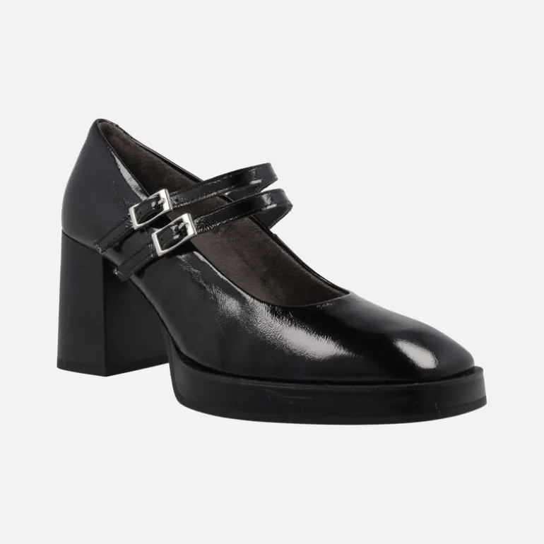 Zapatos de tacón alto en charol negro estilo mary jane