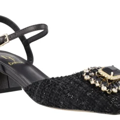 Zapatos de tacón con pala en tejido y adorno de pedrería Julie