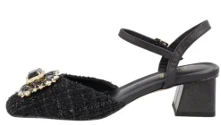 Zapatos de tacón con pala en tejido y adorno de pedrería Julie