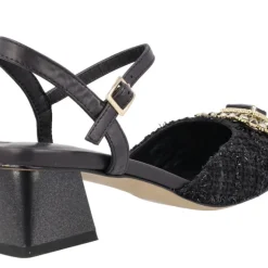 Zapatos de tacón con pala en tejido y adorno de pedrería Julie