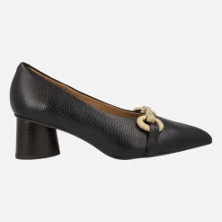 Zapatos de tacón en piel negra con adorno dorado Garica