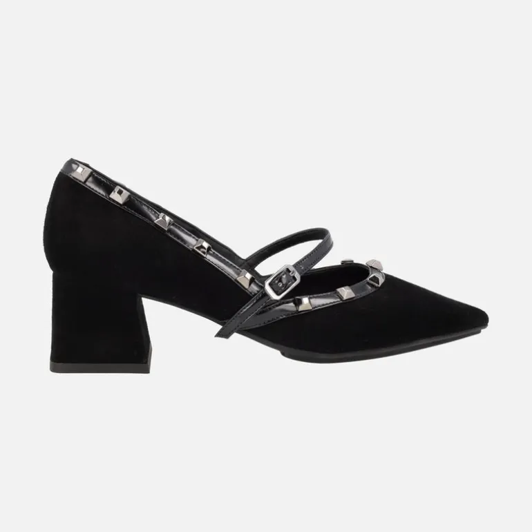 Zapatos de tacón estilo mary jane en ante negro con remaches Chirun