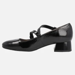 Zapatos de tacón estilo Mary jane en charol negro con puntera cuadrada