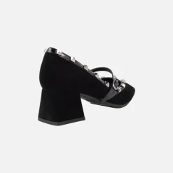 Zapatos de tacón estilo mary jane en ante negro con remaches Chirun