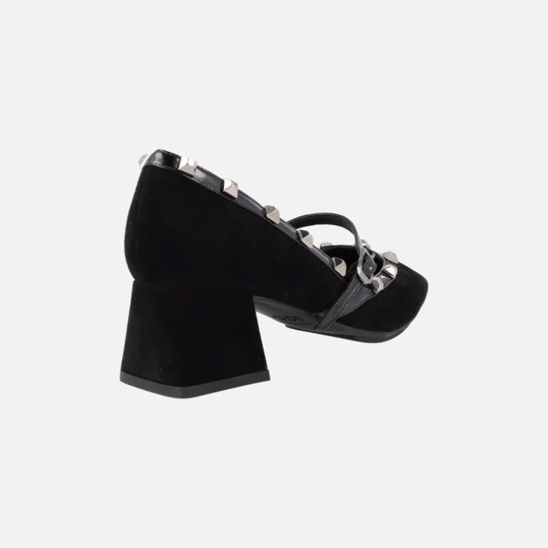 Zapatos de tacón estilo mary jane en ante negro con remaches Chirun