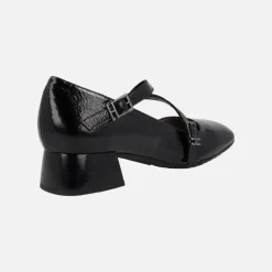Zapatos de tacón estilo Mary jane en charol negro con puntera cuadrada