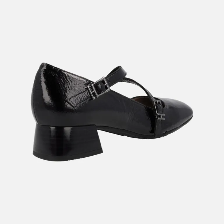 Zapatos de tacón estilo Mary jane en charol negro con puntera cuadrada
