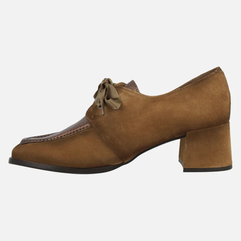 Zapatos de tacón Talitha en piel y ante con cordones de raso