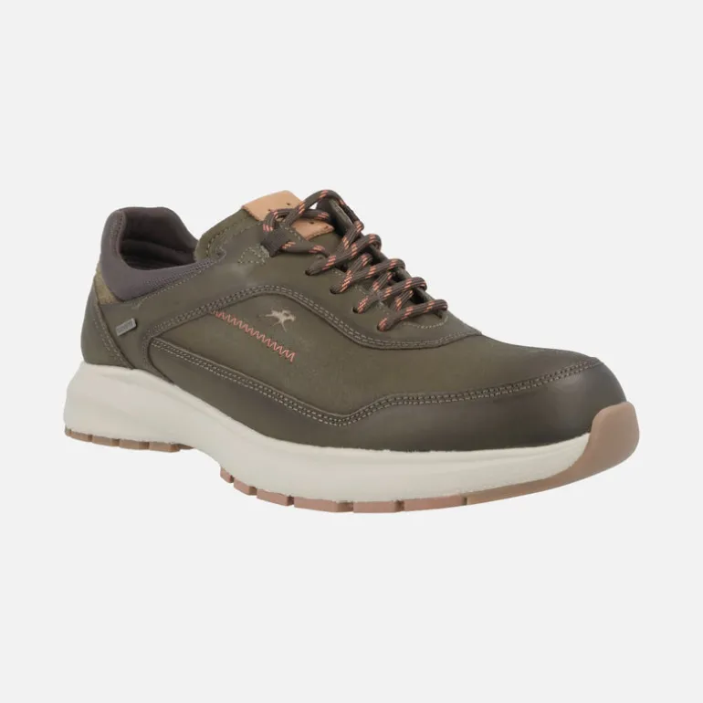 Zapatos deportivos en piel kaki con membrana Fluchos tex