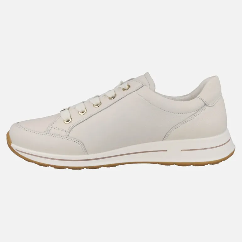 Zapatos deportivos en piel beige con cordones y cremallera