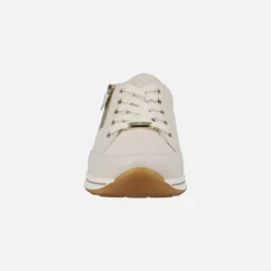 Zapatos deportivos en piel beige con cordones y cremallera