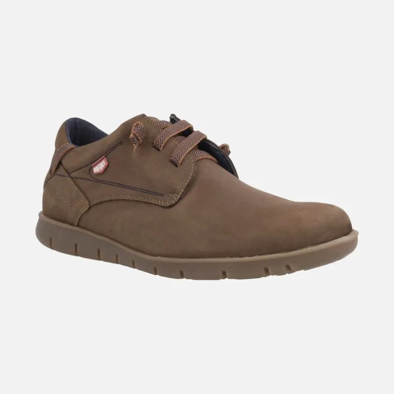 Zapatos deportivos en piel nobuck con cordones para hombre