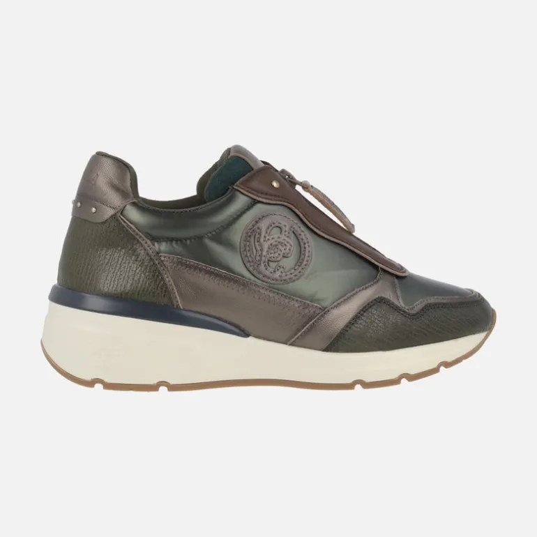 Zapatos deportivos multimaterial con cremallera central para mujer